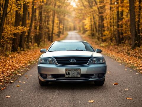 Autumn forest road car photo background